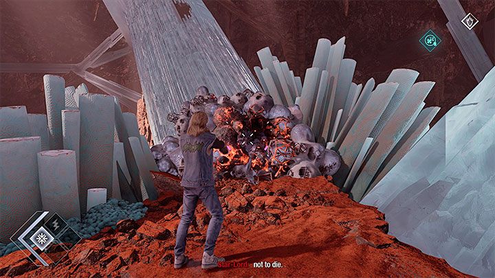 Podróżujcie dalej aż dotrzecie do pionowego kryształowego bloku - Drax niestety nie może go popchnąć - Guardians of the Galaxy: Rozdział 10 - solucja, opis przejścia - Guardians of the Galaxy - poradnik do gry