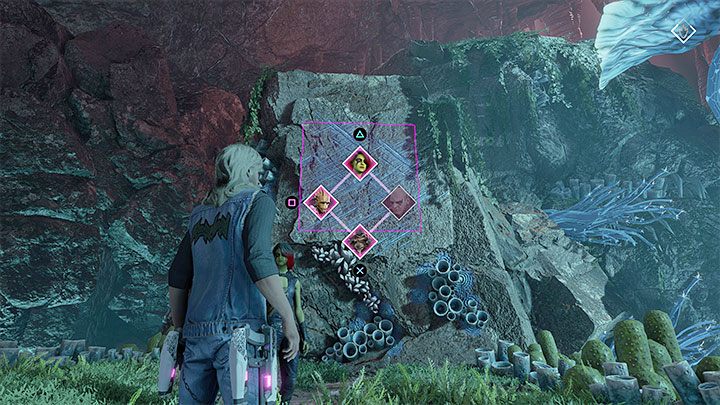 Zainteresujcie się najpierw lewą rośliną, a konkretnie sąsiadującą z nią ścianą wspinaczkową z powyższego obrazka - Guardians of the Galaxy: Rozdział 10 - solucja, opis przejścia - Guardians of the Galaxy - poradnik do gry