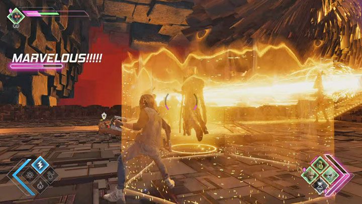 W trakcie walk główny bohater może zostać uwięziony w polu siłowym i przykład takiej sytuacji pokazuje powyższy obrazek - Guardians of the Galaxy: Rozdział 15 - solucja, opis przejścia - Guardians of the Galaxy - poradnik do gry