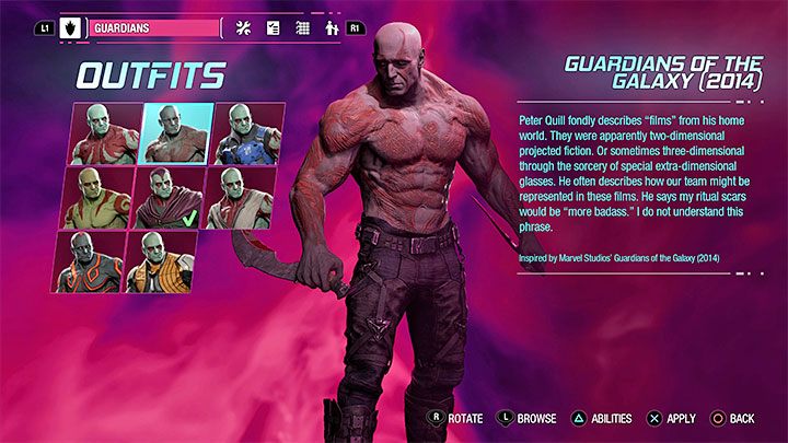 Strój Guardians of the Galaxy 2014 dla Draxa do odnalezienia jest w rozdziale 4 kampanii (zdobędziecie go niezależnie od wariantu etapu - sprzedaż Rocketa lub Groota) - Guardians of the Galaxy: Stroje z filmu - czy są w grze? - Guardians of the Galaxy - poradnik do gry