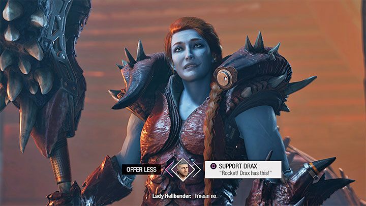 Wariant 1 - sprzedaż Groota: Negocjacje z Lady Hellbender w sprawie sprzedaży potwora będą miały pokojowy przebieg - Guardians of the Galaxy: Ważne wybory - Rozdziały 3 i 4 - Guardians of the Galaxy - poradnik do gry