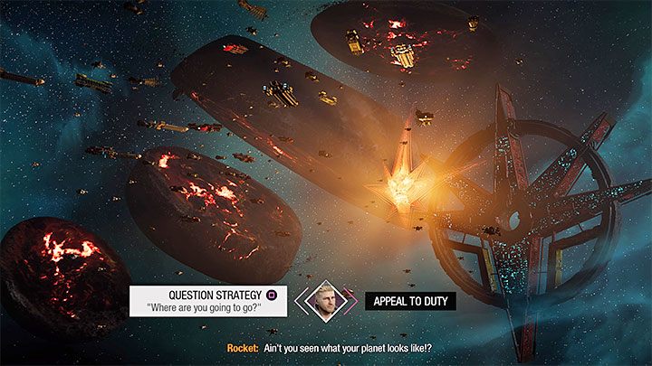 Przy drugim wyborze zdecydujcie się na lewą opcję dialogową - zakwestionowanie strategii (Question the Strategy) - Guardians of the Galaxy: Ważne wybory - Rozdział 9 - Guardians of the Galaxy - poradnik do gry