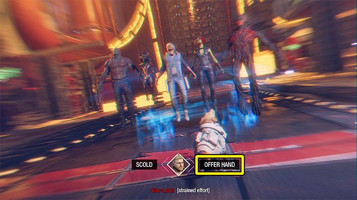 Waszym zadaniem jest trzykrotne wybranie poprawnej opcji zachowania - Guardians of the Galaxy: Ważne wybory - Rozdział 12 - Guardians of the Galaxy - poradnik do gry