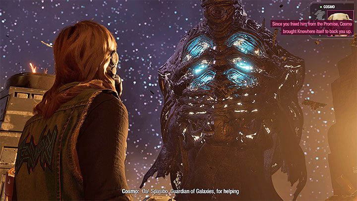 Jeśli pomyślnie zaliczyliście tę scenę i oswobodziliście Kosmo, to efektów Waszych starań spodziewajcie się po awansowaniu do rozdziału 14 - Guardians of the Galaxy: Ważne wybory - Rozdział 12 - Guardians of the Galaxy - poradnik do gry