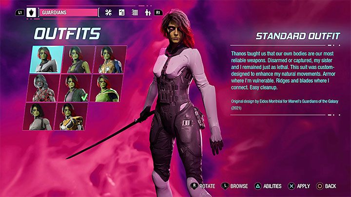 To domyślny wygląd Gamory w grze - Guardians of the Galaxy: Gamora - stroje - Guardians of the Galaxy - poradnik do gry