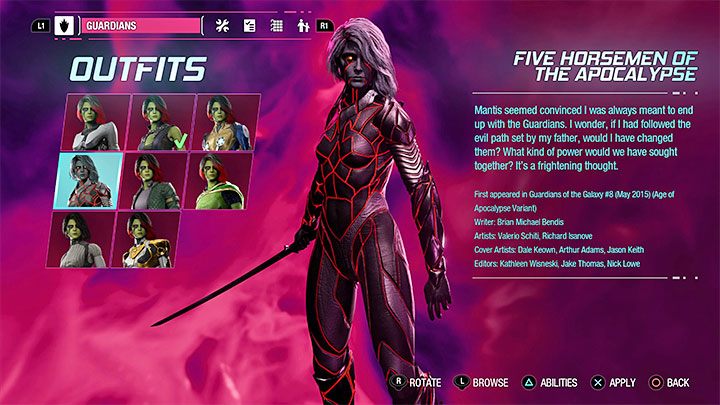 Strój ten jest do odnalezienia jako sekret w rozdziale 10 - Guardians of the Galaxy: Gamora - stroje - Guardians of the Galaxy - poradnik do gry