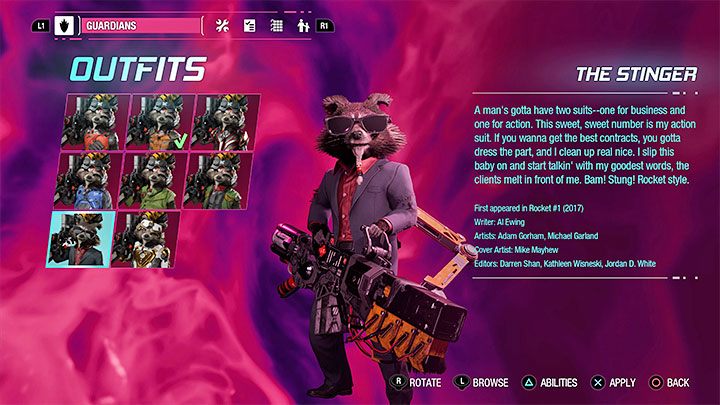 Strój ten jest do odnalezienia jako sekret w rozdziale 13 - Guardians of the Galaxy: Rocket - stroje - Guardians of the Galaxy - poradnik do gry