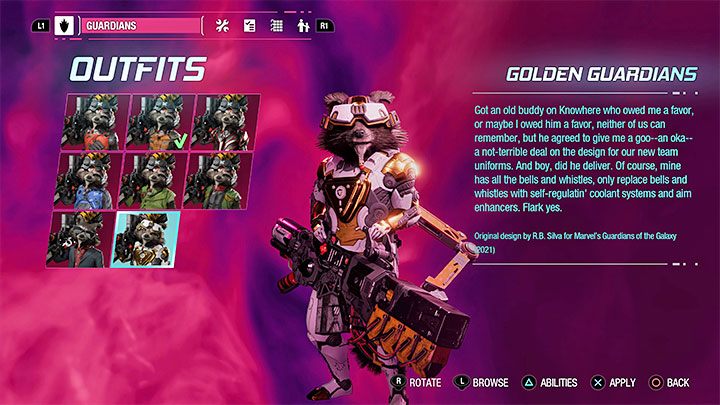 Strój ten automatycznie otrzymacie w trakcie przechodzenia gry - Guardians of the Galaxy: Rocket - stroje - Guardians of the Galaxy - poradnik do gry