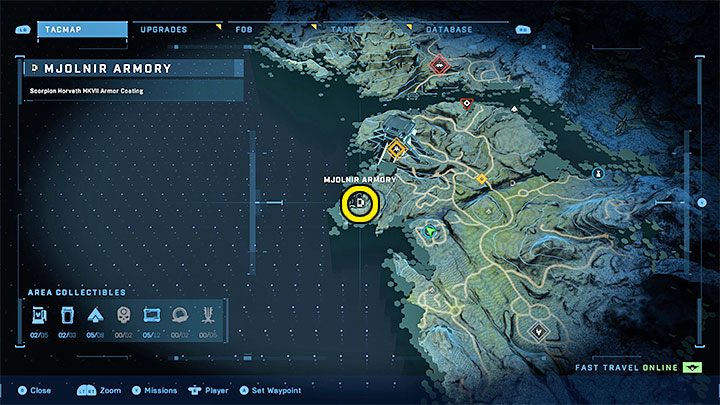 Zbrojownia zlokalizowana jest na północny-zachód od bazy WBO Foxtrot i na południowy-zachód od Wieży - Halo Infinite: Zbrojownie i rdzenie Spartan (Blokada) - Halo Infinite - poradnik do gry
