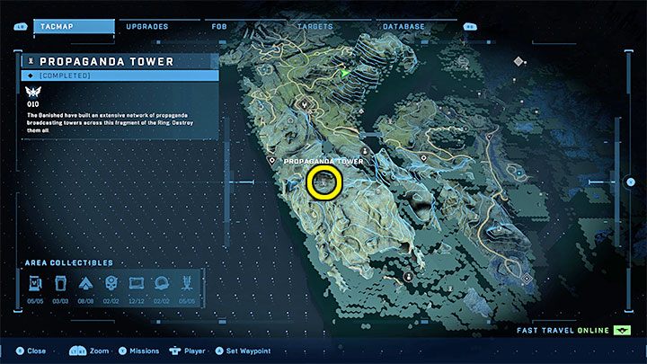 Wieża jest w górach w południowo-zachodniej części regionu - Halo Infinite: Wieże propagandowe (Blokada) - Halo Infinite - poradnik do gry