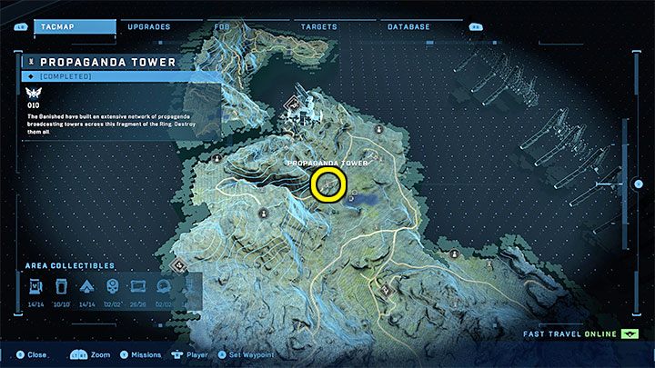 Wieża jest w północnej części regionu, niedaleko Posterunku Tremoniusa - Halo Infinite: Wieże propagandowe (Kontakty) - Halo Infinite - poradnik do gry