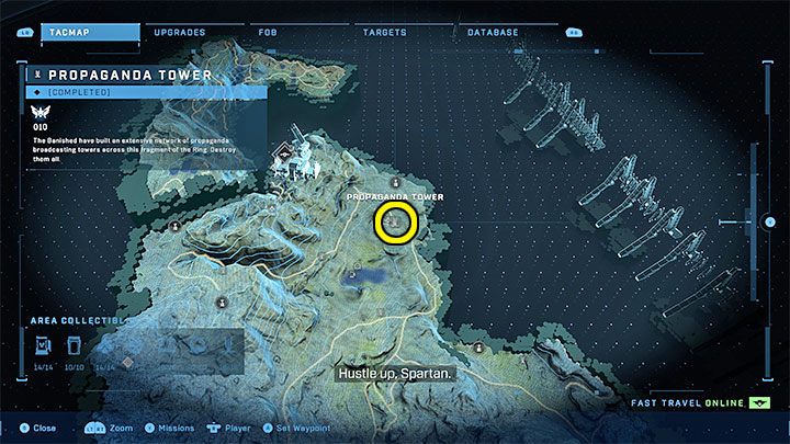 Wieża jest w północnej części regionu, niedaleko Posterunku Tremoniusa - Halo Infinite: Wieże propagandowe (Kontakty) - Halo Infinite - poradnik do gry