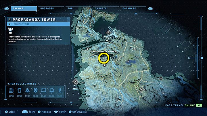 Wieża jest na wzgórzu w północnej części regionu - Halo Infinite: Wieże propagandowe (Kontakty) - Halo Infinite - poradnik do gry