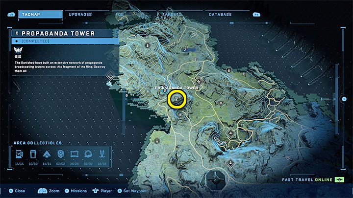 Wieża jest w centralnej części regionu, niedaleko bazy WBO - Halo Infinite: Wieże propagandowe (Kontakty) - Halo Infinite - poradnik do gry