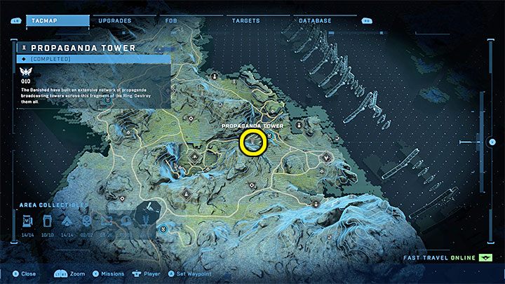 Wieża jest w centralnej części regionu, niedaleko Wykopalisk - Halo Infinite: Wieże propagandowe (Kontakty) - Halo Infinite - poradnik do gry