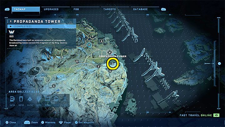 Wieża jest we wschodniej części regionu, niedaleko jednego z posterunków Wygnańców - Halo Infinite: Wieże propagandowe (Kontakty) - Halo Infinite - poradnik do gry