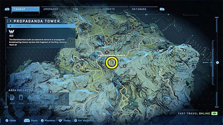 Wieża jest w centralnej części regionu, niedaleko jednej z baz WBO - Halo Infinite: Wieże propagandowe (Kontakty) - Halo Infinite - poradnik do gry
