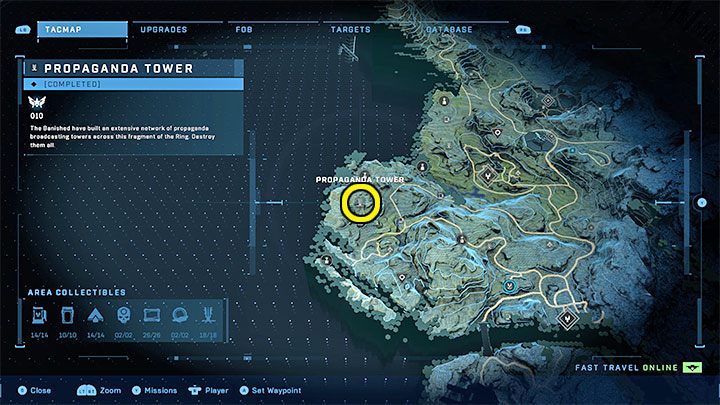 Wieża jest w południowo-zachodniej części regionu - Halo Infinite: Wieże propagandowe (Kontakty) - Halo Infinite - poradnik do gry