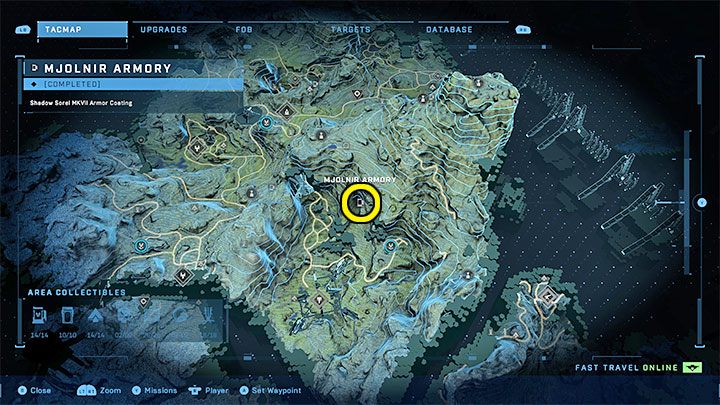 Zbrojownia jest w południowo-wschodniej części regionu - Halo Infinite: Zbrojownie i rdzenie Spartan (Kontakty) - Halo Infinite - poradnik do gry