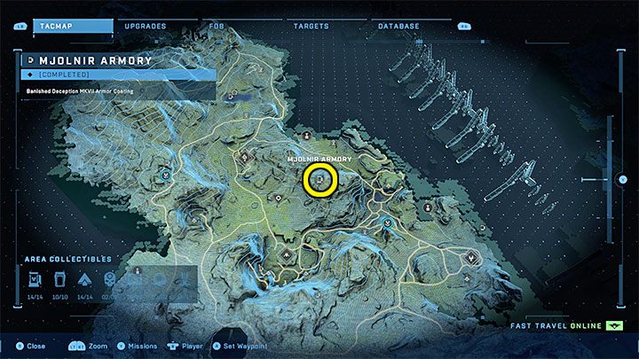 Zbrojownia jest w północno-wschodniej części regionu - Halo Infinite: Zbrojownie i rdzenie Spartan (Kontakty) - Halo Infinite - poradnik do gry