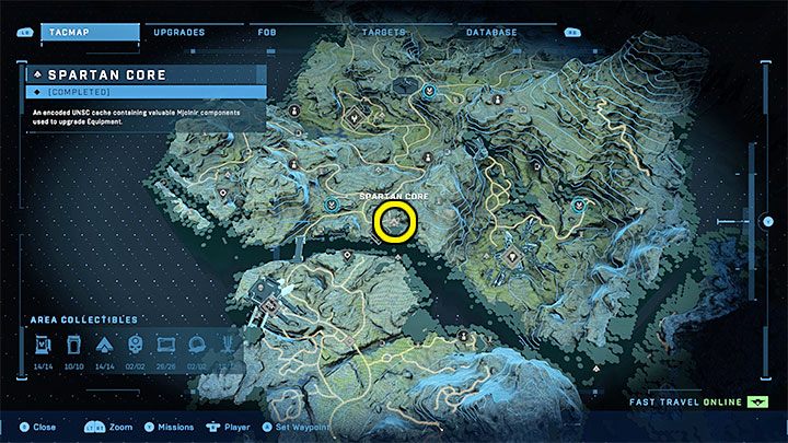 Rdzeń jest na terenie posterunku Reduta rozdarcia na południowym krańcu regionu - Halo Infinite: Zbrojownie i rdzenie Spartan (Kontakty) - Halo Infinite - poradnik do gry