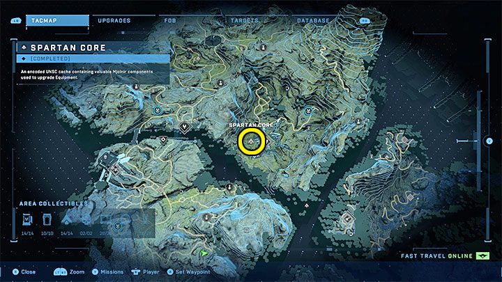 Rdzeń jest w południowo-wschodniej części regionu, obok pierwszej Iglicy - Halo Infinite: Zbrojownie i rdzenie Spartan (Kontakty) - Halo Infinite - poradnik do gry