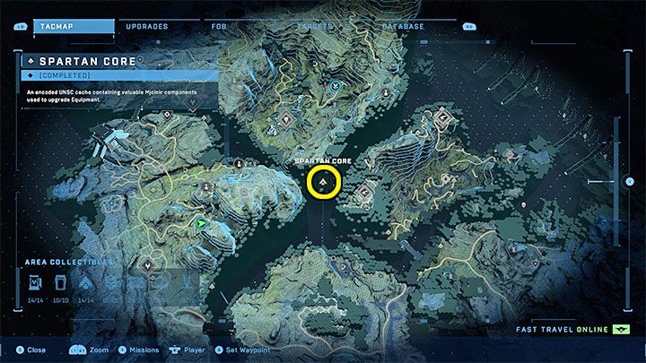 Rdzeń jest na południowo-wschodnim krańcu regionu, w niewielkiej odległości od sąsiedniego regionu Cmentarzyska - Halo Infinite: Zbrojownie i rdzenie Spartan (Kontakty) - Halo Infinite - poradnik do gry