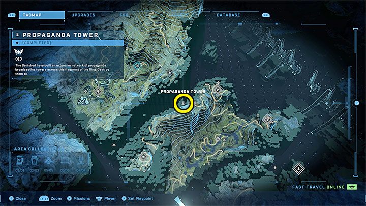 Wieża jest w północnej części regionu - Halo Infinite: Wieże propagandowe (Cmentarzyska) - Halo Infinite - poradnik do gry