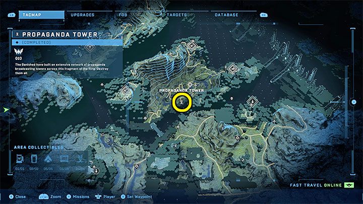 Wieża jest w południowej części regionu, niedaleko znacznika głównej misji - Halo Infinite: Wieże propagandowe (Cmentarzyska) - Halo Infinite - poradnik do gry