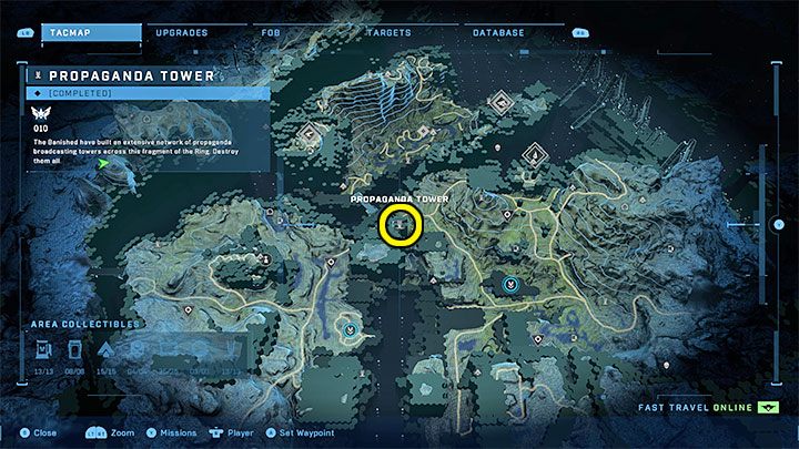Wieża jest w północno-zachodniej części regionu, niedaleko regionu Cmentarzyska - Halo Infinite: Wieże propagandowe (Rekonstrukcja) - Halo Infinite - poradnik do gry