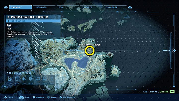 Wieża jest w północno-wschodniej części regionu, niedaleko jednej z baz WBO - Halo Infinite: Wieże propagandowe (Rekonstrukcja) - Halo Infinite - poradnik do gry