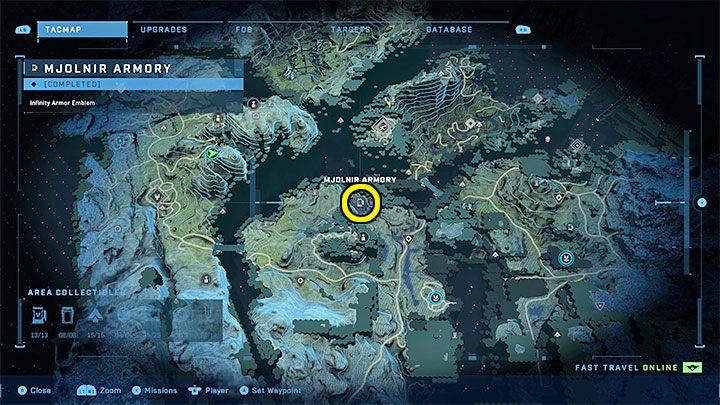 Zbrojownia jest w zachodniej części regionu, obok jednego z artefaktów Prekursorów - Halo Infinite: Zbrojownie i rdzenie Spartan (Rekonstrukcja) - Halo Infinite - poradnik do gry