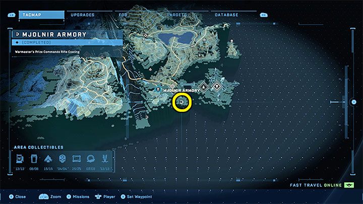 Zbrojownia jest w południowo-wschodniej części regionu, niedaleko bazy WBO - Halo Infinite: Zbrojownie i rdzenie Spartan (Rekonstrukcja) - Halo Infinite - poradnik do gry