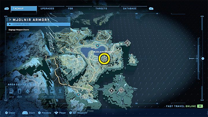 Zbrojownia jest we wschodniej części regionu, w sąsiedztwie jeziora i bazy WBO - Halo Infinite: Zbrojownie i rdzenie Spartan (Rekonstrukcja) - Halo Infinite - poradnik do gry