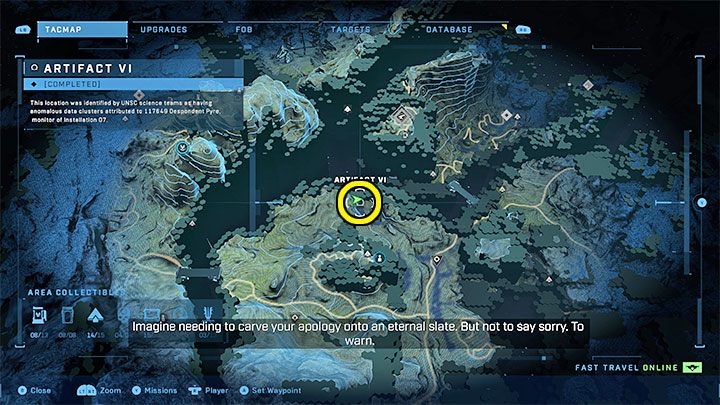 Szósty artefakt jest przy rzece na północny-zachód od bazy WBO Hotel - Halo Infinite: Artefakty Prekursorów - lista wszystkich - Halo Infinite - poradnik do gry