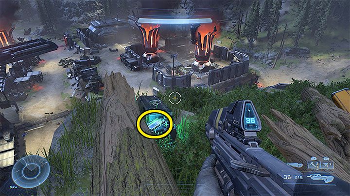 Nagranie audio znajduje się na wzgórzu sąsiadującym z Warownią okupu - pokazuje go powyższy obrazek - Halo Infinite: Warownia okupu (Blokada) - lista, rdzenie, nagrania - Halo Infinite - poradnik do gry
