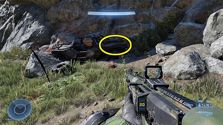 Poszukiwany dziennik audio ukryty jest na pace wraku pojazdu z powyższego obrazka - Halo Infinite: Zbrojownia rozrachunku (Kontakty) - lista, rdzenie, nagrania - Halo Infinite - poradnik do gry