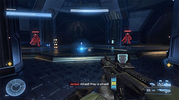 Uważajcie na ukrywających się przeciwników z ostrzami - w zlokalizowaniu ich może Wam pomóc czujnik zagrożenia - Halo Infinite: Repozytorium (Rozrachunek) - lista, czaszki, nagrania - Halo Infinite - poradnik do gry