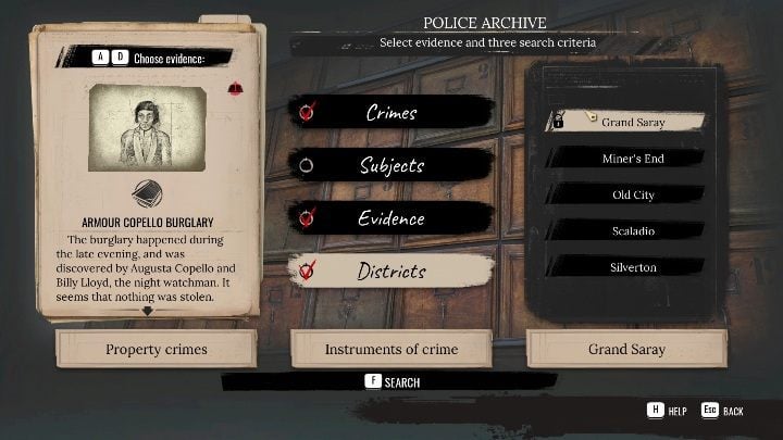 Czas na chwilę wrócić na komisariat policji i sprawdzić rzeczy w archiwum - Sherlock Holmes Chapter One: Żelazna trumna - solucja, Pozostałe sprawy - Sherlock Holmes Chapter One - poradnik do gry