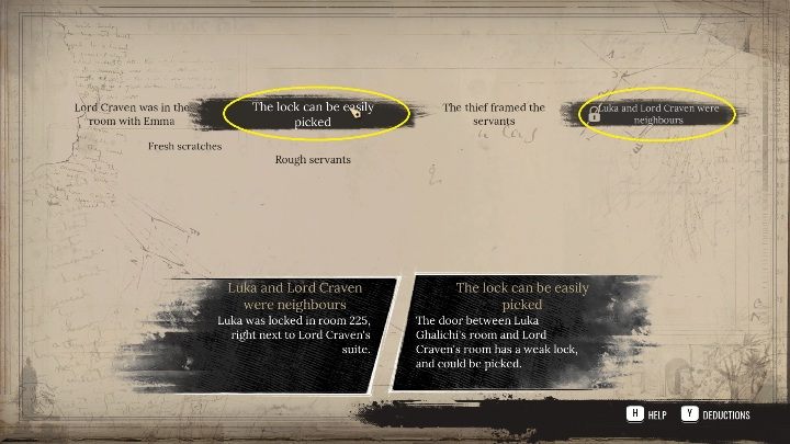 Informacje o tym, że Luka i Lord mieli pokoje obok siebie, a zamek był bardzo słaby i łatwy do otworzenia - Sherlock Holmes Chapter One: Duchy przeszłości, sprawa morderstwa - solucja - Sherlock Holmes Chapter One - poradnik do gry