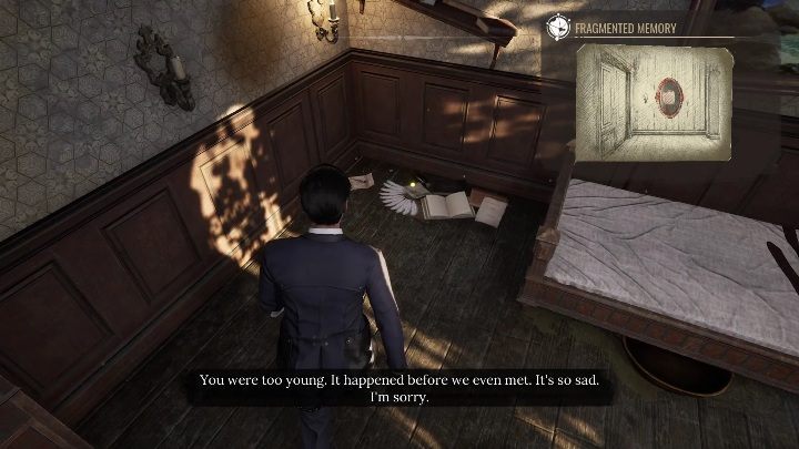 W lewym kącie pokoju, zaraz za łóżkiem, zobaczycie rozrzucone rzeczy na podłodze - Sherlock Holmes Chapter One: Matczyna miłość, Pokój Violet - solucja - Sherlock Holmes Chapter One - poradnik do gry