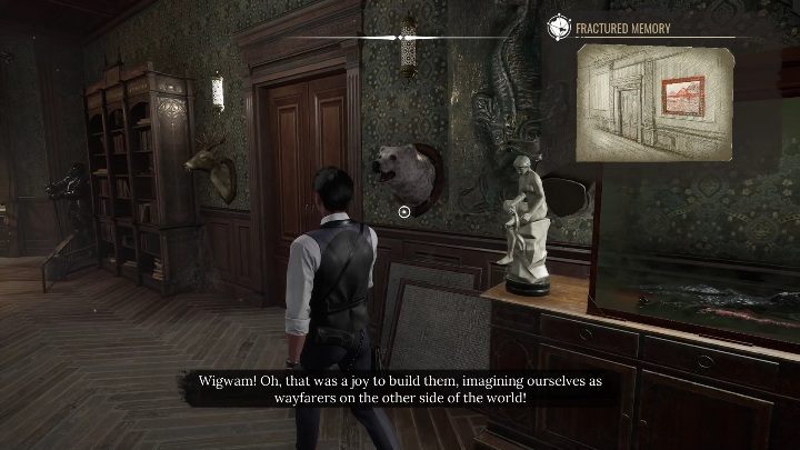 Przy drzwiach wiszą 2 głowy zwierząt - Sherlock Holmes Chapter One: Matczyna miłość, Gabinet osobliwości - solucja - Sherlock Holmes Chapter One - poradnik do gry