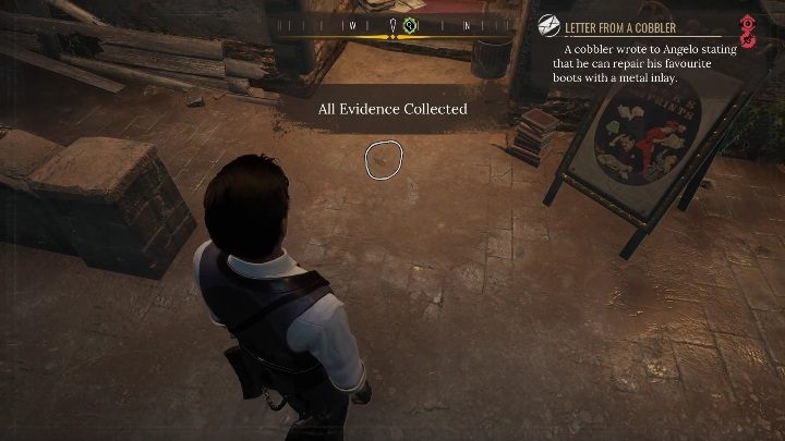 Po zaznaczeniu zadania ujrzycie ślady stóp na podłodze przed sklepem - Sherlock Holmes Chapter One: Zaginiony sklepikarz - solucja, sprawy Mycrofta - Sherlock Holmes Chapter One - poradnik do gry
