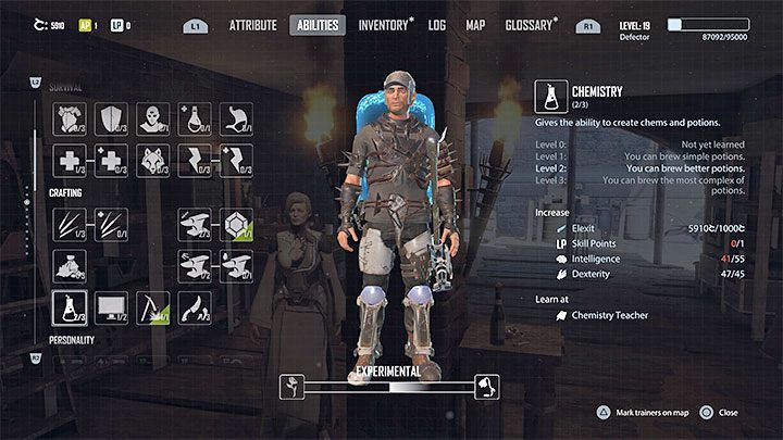 Warzenie misktur w przeciwieństwie do poprzedniej kategorii wymusza już niestety dysponowanie umiejętnością Chemia (Chemistry), która jest odpowiednikiem alchemii z innych RPG-ów - Elex 2: Crafting (rzemiosło) - odblokowanie, rodzaje craftingu - Elex 2 - poradnik do gry
