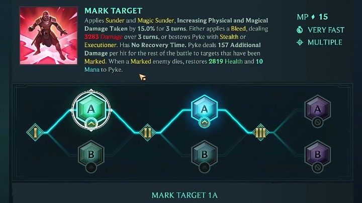 Na powyższym obrazku znajdziecie schemat rozwinięcia jednej z proponowanych przez nas umiejętności Pyke z kategorii Aleja - Oznaczenie Celu (Mark Target) - Ruined King Pyke - gotowy build postaci, umiejętności, runy - Ruined King - poradnik do gry