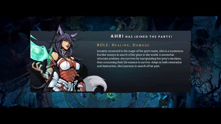 Ahri przyłączy się do Waszej drużyny dopiero w połowie historii (około 10-12 godzina rozgrywki) przedstawionej w grze Ruined King: A League of Legends Story, po dotarciu do Wysp Cienia (Shadow Isles) - Ruined King: Ahri - kiedy dołączy do drużyny? - Ruined King - poradnik do gry