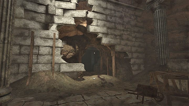 Po tym jak zbadacie całą tę okolice wybierzcie pokazane na obrazku lewe przejście, czyli to, które prowadzi przez duży zniszczony fragment ściany - Amnesia Rebirth: The Portal Chamber (2 wizyta) - solucja, sekrety - Amnesia Rebirth - poradnik do gry