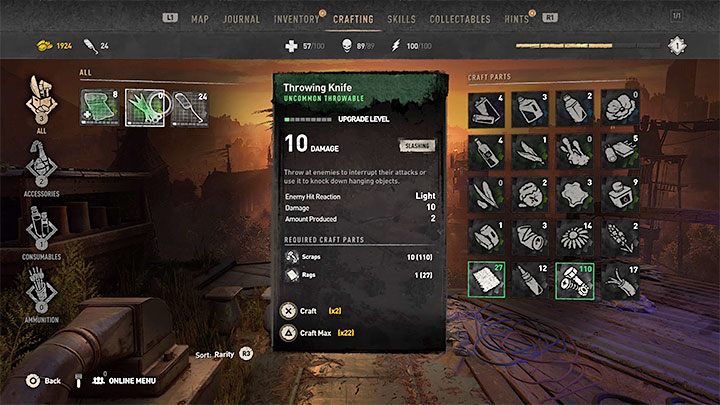 Z tematem craftingu powiązana jest jedna z zakładek menu postaci - Dying Light 2: Crafting - Dying Light 2 - poradnik do gry