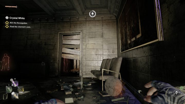 Ukucnijcie i przejdźcie pod deskami w drzwiach do kolejnego pokoju, w którym znajdować się będzie jeden z Renegatów - Dying Light 2: Kryształowa biel (Crystal White) - solucja, opis przejścia - Dying Light 2 - poradnik do gry
