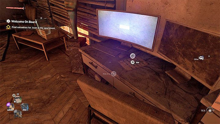 Po wejściu do mieszkania kolekcjonera sztuki zacznijcie korzystać ze zmysłu przetrwania żeby oprócz łupu odnajdywać też nowe ślady - Dying Light 2: Witamy na pokładzie - solucja, opis przejścia - Dying Light 2 - poradnik do gry